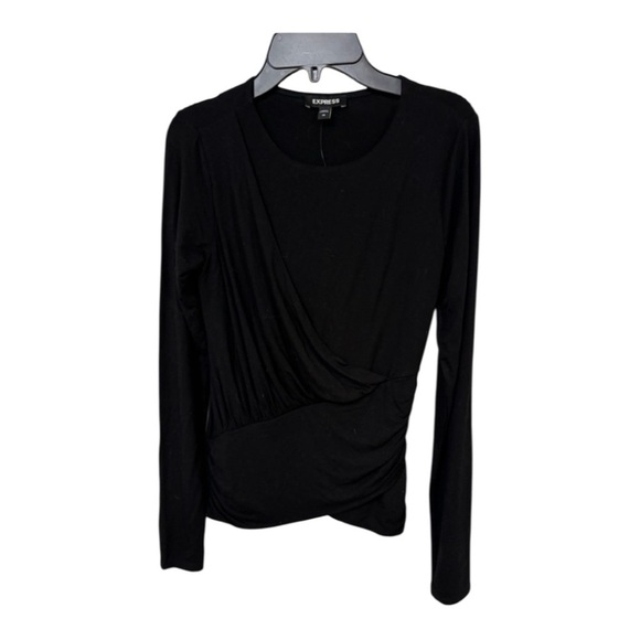 Express Black Asymmetrical Ruched Long Sleeve Blouse - Picture 7 of 7